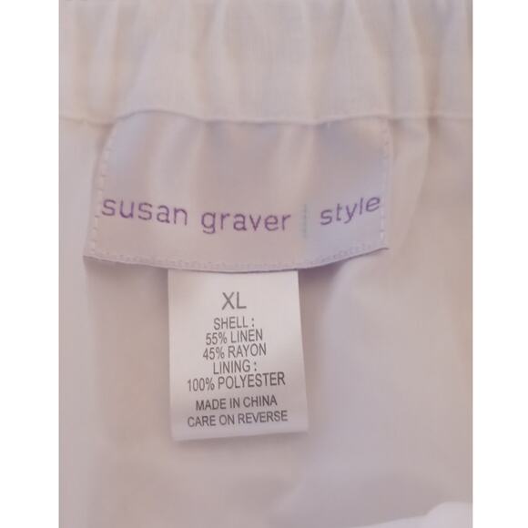 Susan Graver Maxi Skirt White Embroidered Floral Pattern Linen Blend Women's XL - Picture 6 of 7